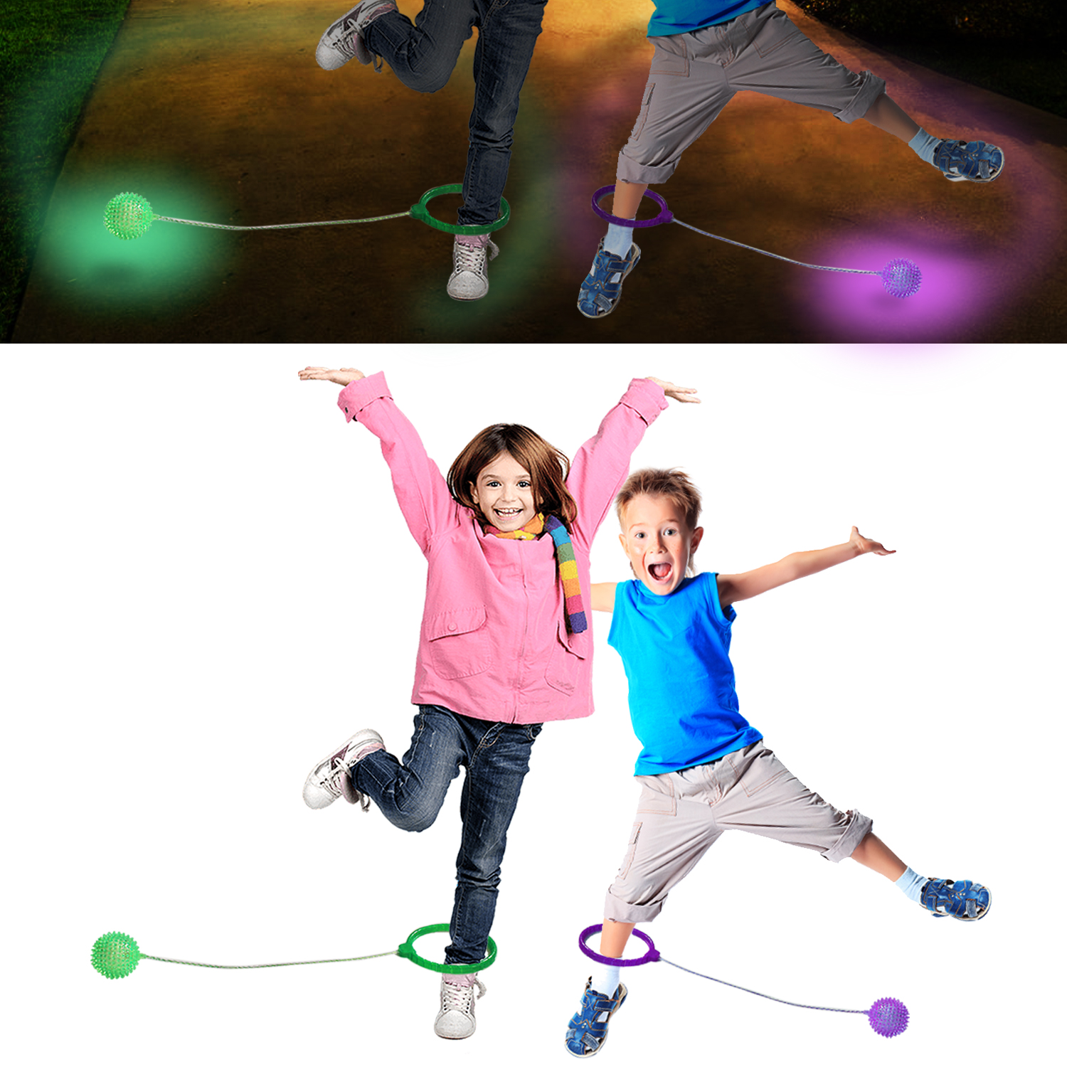 Kids Skipping Jump Rope Childrens Light Up Flashing Ball Indoor Outdoor ...