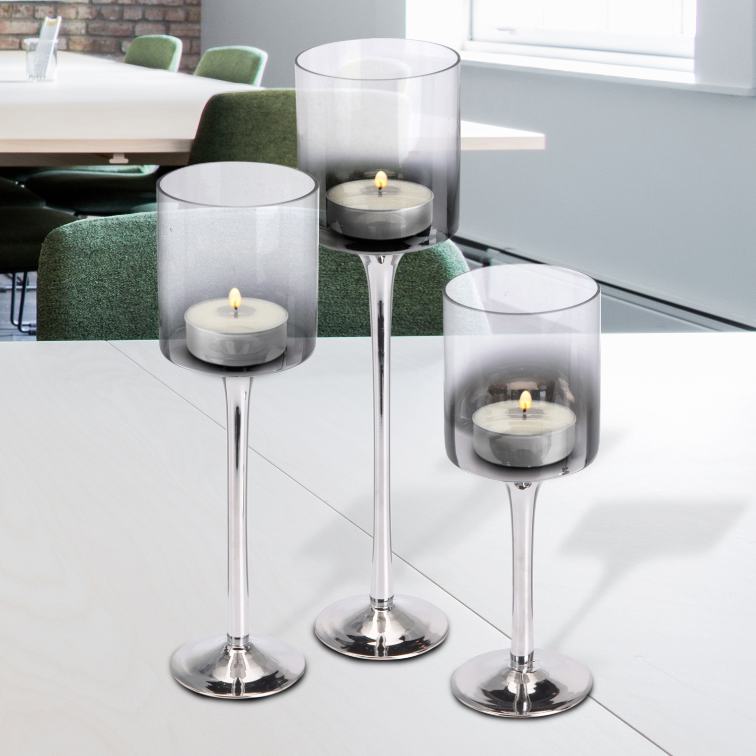 tall glass candle holders set of 3