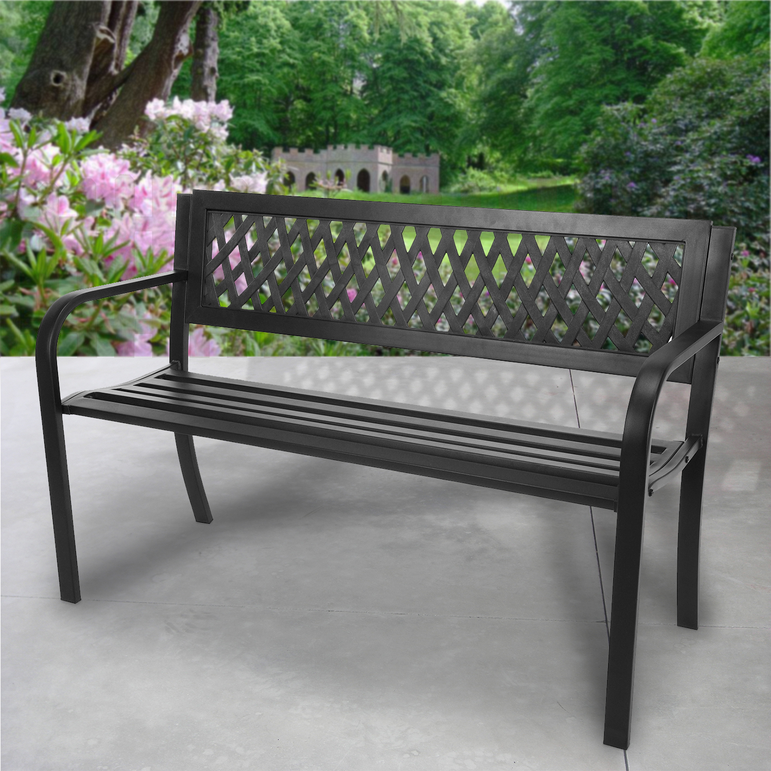 3 Seater Garden Bench Steel Outdoor Patio Metal Seat Park Seating ...