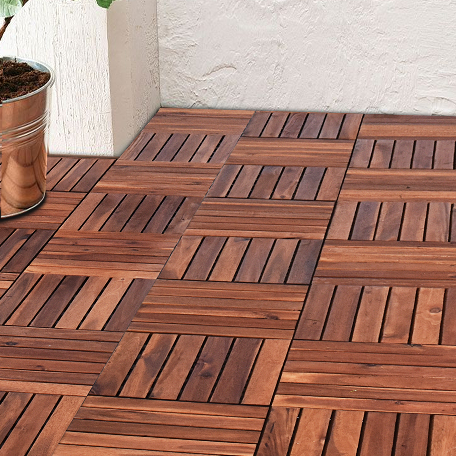 Interlocking Wooden Click Deck Decking Tiles Outdoor Balcony Wood Patio Garden Ebay