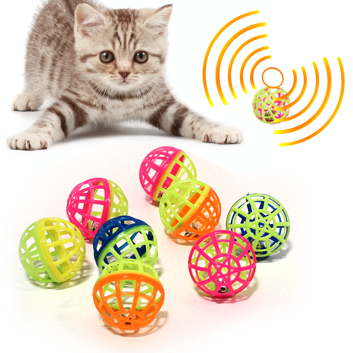 Cat Jingle Balls 10 Plastic Kitten Play Toys Bell Colour Chase Rattle Game Treat eBay