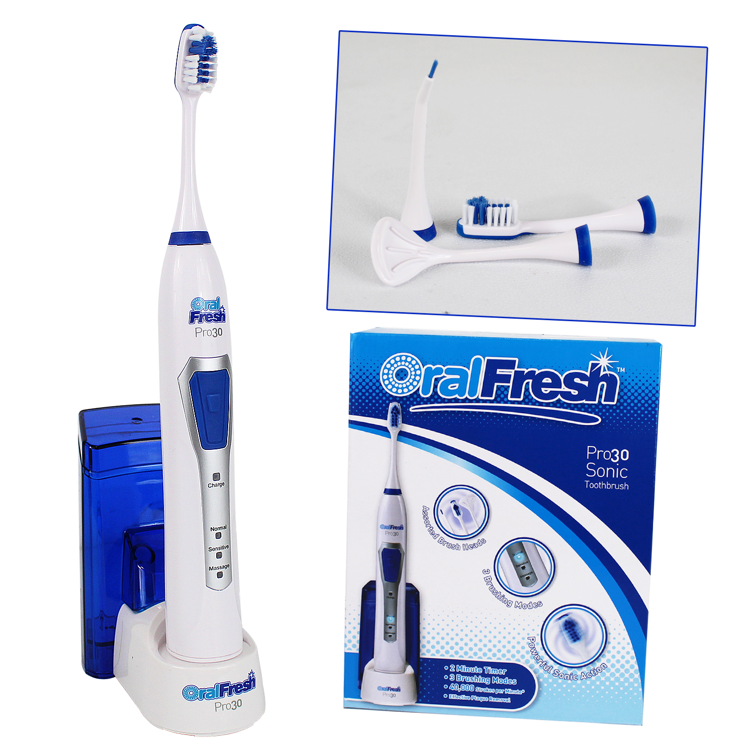 Oral Fresh Pro30 Sonic Electric Toothbrush Rechargeable Plaque Removal Cleaning Ebay 