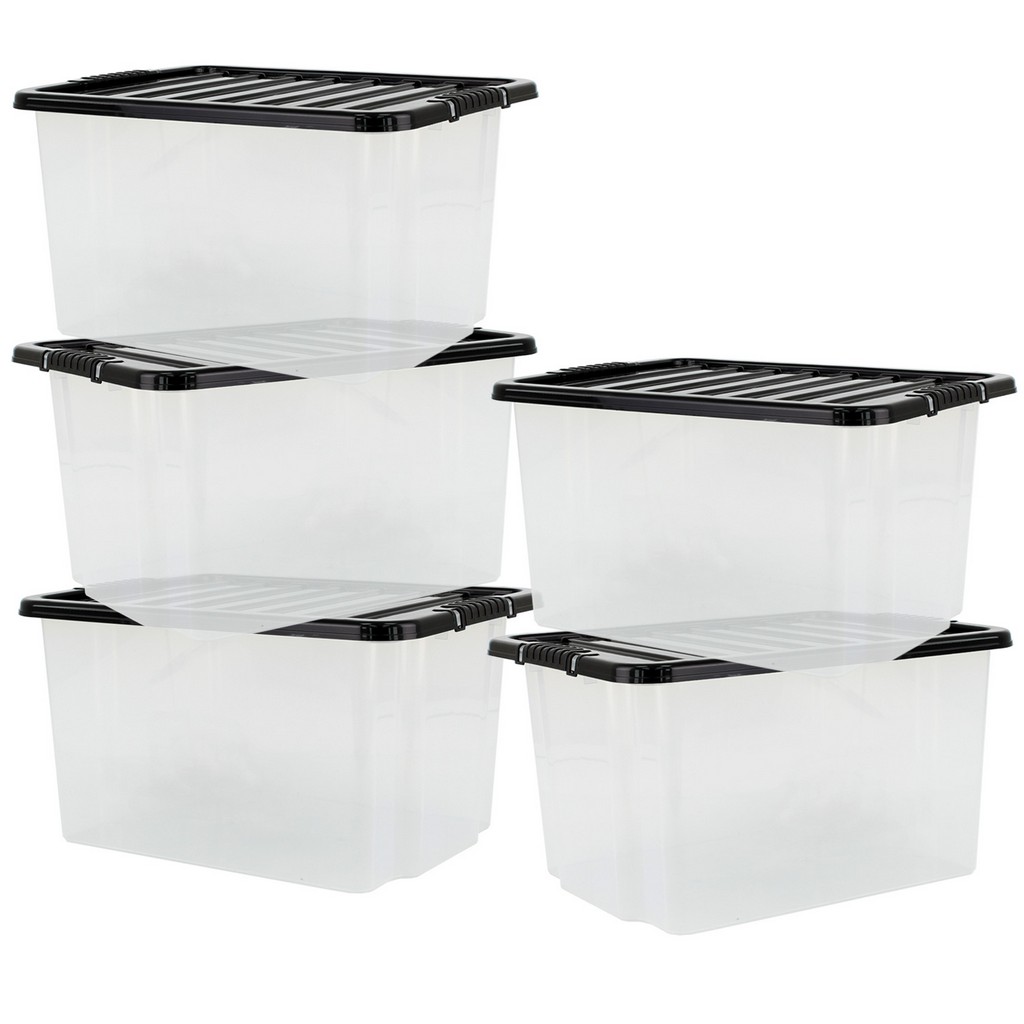 Clear Plastic 35L Storage Container Box Drawer Lid Home Wardrobe Shoes ...