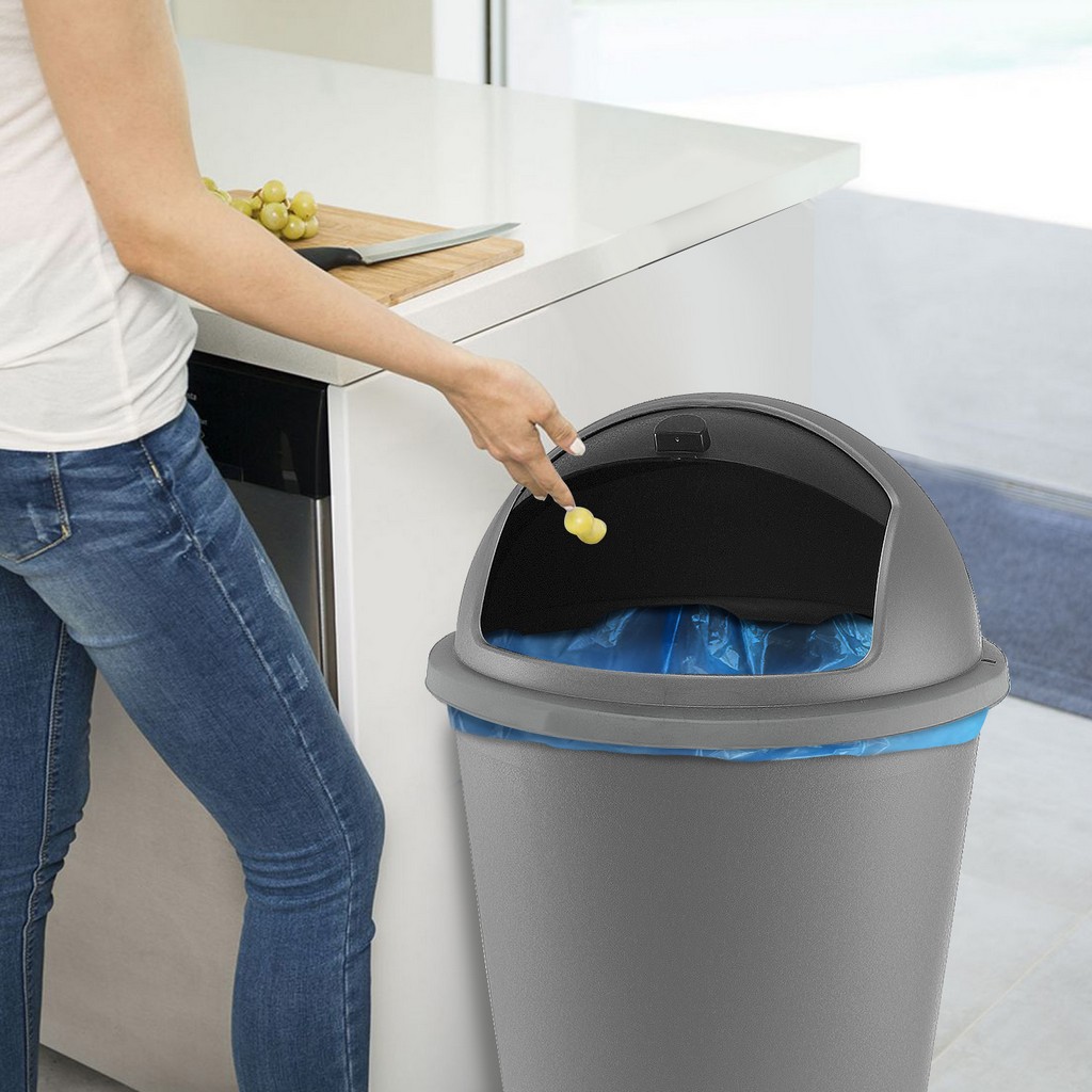 Kitchen Bin Plastic 50L Roller Top Flip Lid Bullet Waste Dustbin