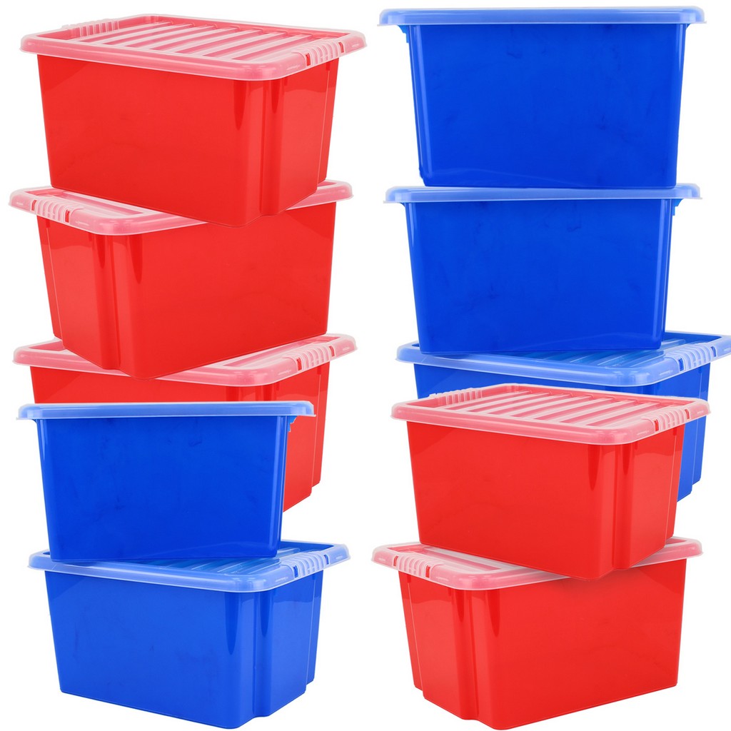 35L Plastic Coloured Storage Boxes Container Drawer Lid Wardrobe Shoes